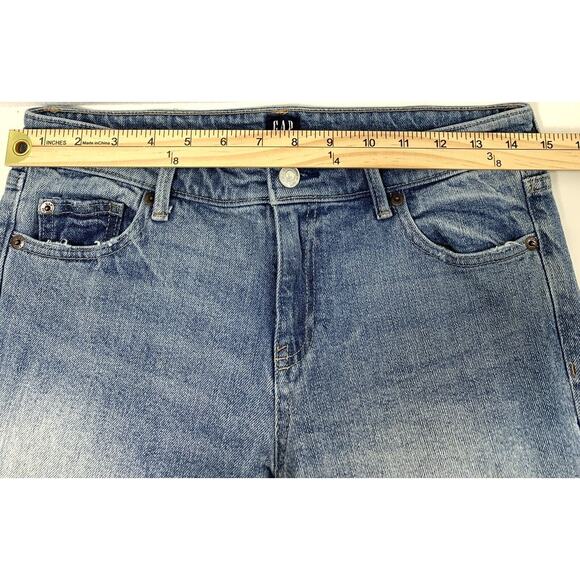 Gap Girlfriend Jeans Womens Size 25 Patches Light Wash Denim Distress Raw Hem - Picture 5 of 12